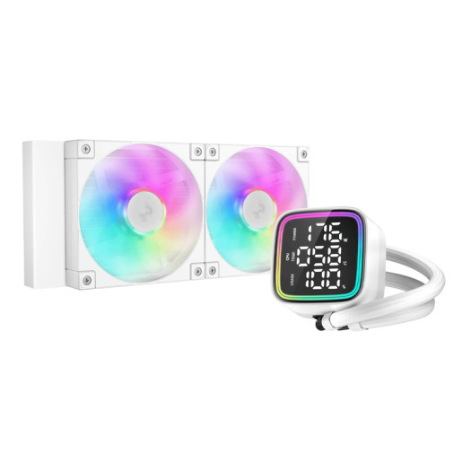 DeepCool LD240 Digital Optimized 240mm Liquid CPU Cooler with Multiline LED Digital Display, Real-Time CPU Status, 2x 120mm FD12 ARGB Fans, 2400 RPM Fan Speed, 72.04 CFM Airflow, White | R-LD240-WHDMMN-G-1